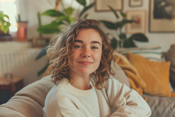 Obraz premium portrait of a young woman at home. give me tags