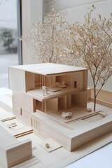 Modern Wooden Model Home Architecture Design With Trees