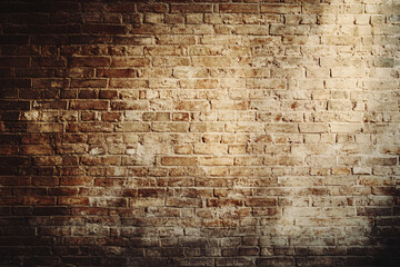 A brick wall with a faded, worn appearance
