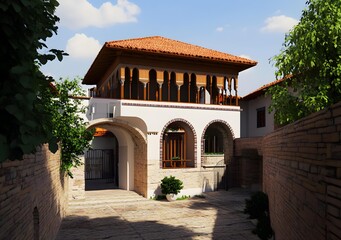 Obraz premium White Wall Archway Entrance to Spanish Style Building