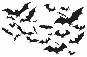 Fototapeta premium Flat vector design of bats flying, on a white background, using simple shapes.