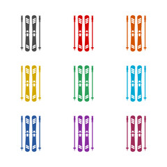 Skis and ski poles  icon isolated on white background. Set icons colorful