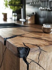 Natural Oak Kitchen Countertop Detail Enhancing Rustic Interiors with Warmth and Character