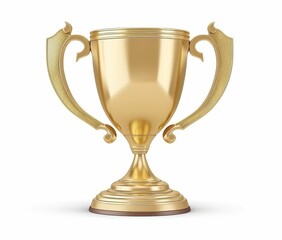 Fototapeta premium A shiny golden trophy with two handles, simple design, white isolated background. Winner award success.