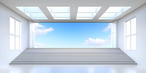 Naklejka premium Modern White Stairway Leads to Sky With Clouds