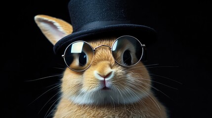 Fashion-forward rabbit with round, tinted sunglasses and a tiny bowler hat.
