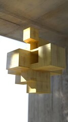 Fototapeta premium Abstract Wooden Cube Sculpture In Minimalist Style