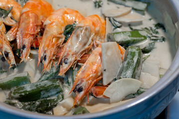 Ginataang labong na may hipon - a Filipino dish of boiled shrimp and bamboo shoot in coconut milk