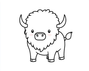 Fototapeta premium Cute minimalist bison illustration in black and white style for children's coloring book pages featuring kawaii animal art