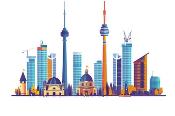 Obraz premium Toronto Skyline Illustration with Buildings, Towers, and People