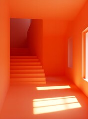Abstract Minimalist Orange Room Staircase