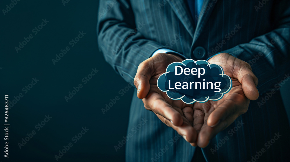 Fototapete businessman presenting deep learning concept in cloud computing, showcasing tech-business integratio