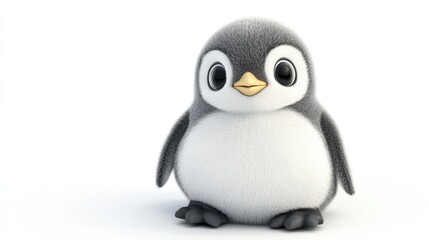 Obraz premium A 3D illustration of a small, chubby penguin with a playful expression, sitting on a white background.