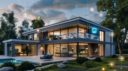 Obraz premium smart home , modern residential house , innovative home solutions , automated living , safe and sustainable home