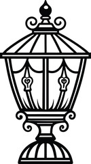 vintage lamp line art illustration black and white