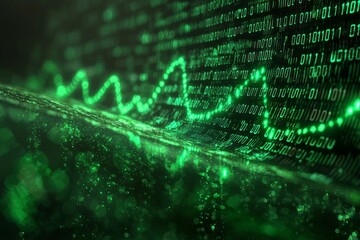 Green Dark Binary Code with Data Streaming Background created with Generative AI