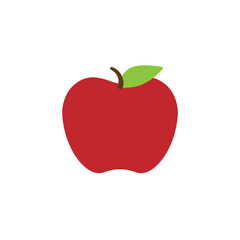 red juicy apple fruit with leaf - food vector symbol flat design icon
