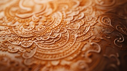 Close-up of intricate henna patterns on traditional Indian fabric, showcasing the fine lines and detailed designs.
