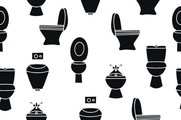 Seamless pattern of black toilets. Toilet icons