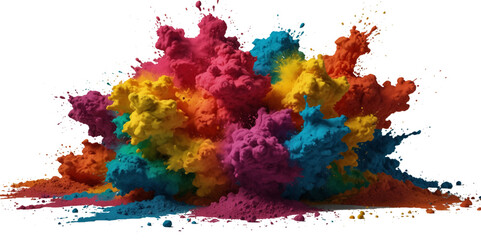 Colorful smoke rainbow painted holi fog festival background. Colorful rainbow paint color smoke cloud explosion isolated on transparent background.