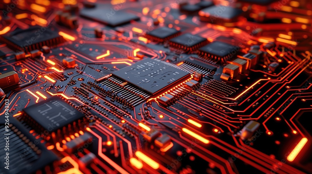 Poster background in the form of a microchip board. ai generative.