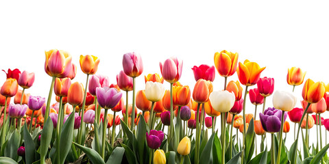 a tulip field isolated on white background.AI GENERATED