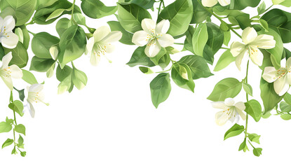 Jasmin flowers white background green leaves