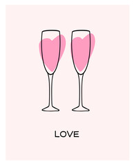 Two glasses filled with pink drink featuring heart shapes, symbolizing love and celebration