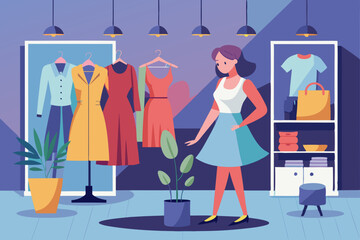 Women's shopping. The girl is trying on a new dress in the store
