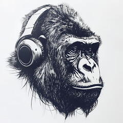 Gorilla with headphones