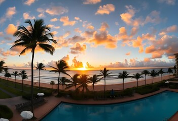 Fototapeta premium Tropical Sunrise Over a Beachfront Resort