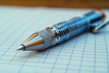 closeup of a precision mechanical pencil resting on grid paper emphasizing its metallic details and technical design ideal for architects and engineers