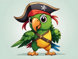 Naklejka premium A playful design with a soft color cartoon parrot dressed as a pirate