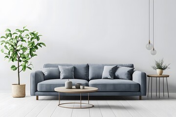 The interior has a sofa on empty dark wall background,3D rendering