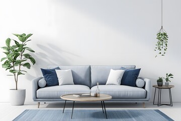 The interior has a sofa on empty dark wall background,3D rendering