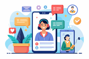 Online assistant. The concept of assistance and counseling through a mobile device. Consultant in the smartphone
