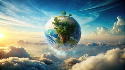 Fototapeta premium A surreal image of a world floating in the sky , fantasy, dream, surreal, imagination, clouds, floating, ethereal