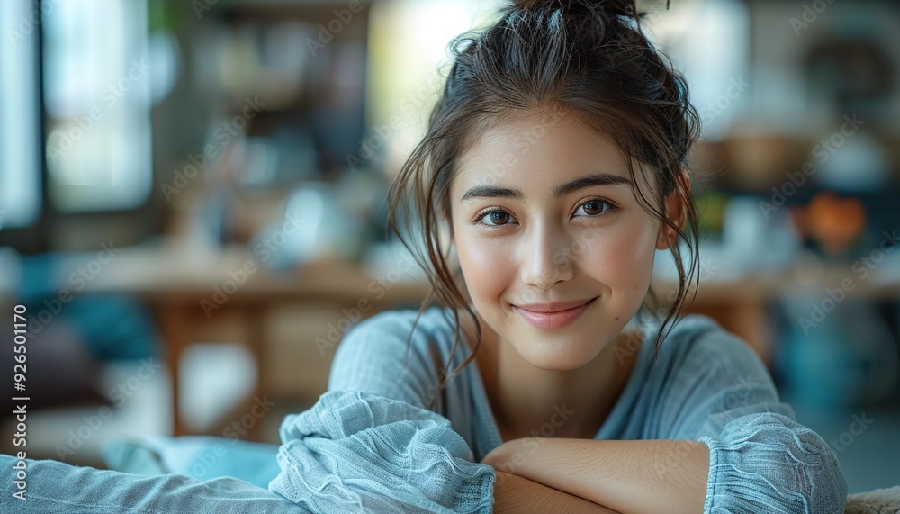 Canvas Prints Composite image of asian woman with arms crossed smiling 