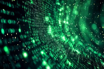 Green Dark Binary Code with Data Streaming Background created with Generative AI