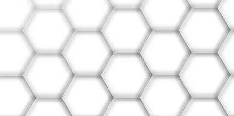 Abstract white and grey 3d Hexagonal shape structure futuristic background. Modern simple style hexagonal graphic concept. White hexagonal pattern background, with copy space abstract banner design.