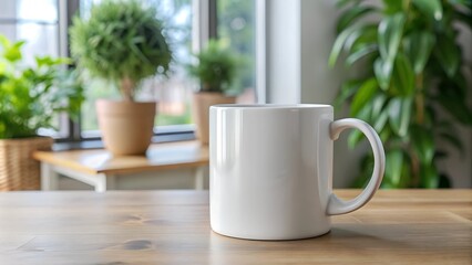 white mug in the table mockup 