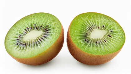 Isolated kiwi. One kiwi fruit cut in halves isolated on white background with clipping path.