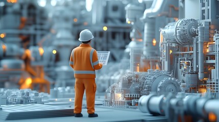 Engineer Managing the of New Technologies into 3D Rendered Industrial Workspace