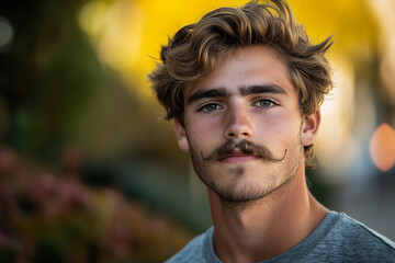 Fototapeta premium Handsome Young Man with Mustache and Beard