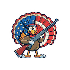 thanksgiving turkey with rifle on american flag background