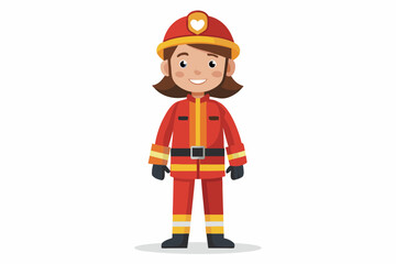 Full length firefighter woman in protective uniform and with a helmet. Happy firewoman over white background
