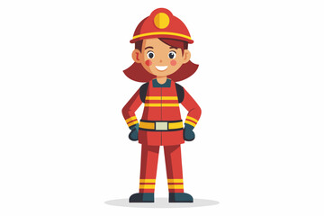 Full length firefighter woman in protective uniform and with a helmet. Happy firewoman over white background
