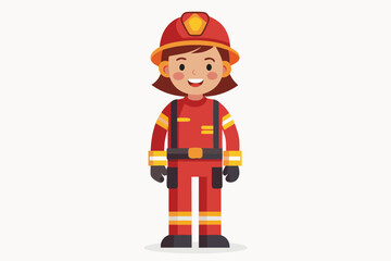 Full length firefighter woman in protective uniform and with a helmet. Happy firewoman over white background
