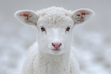 Fototapeta premium Winter Lamb Portrait - Close-Up of Adorable Lamb in Snowy Setting for Nature and Wildlife Posters