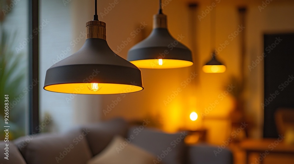 Poster soft amber light from stylish fixtures casts a warm glow, enhancing the inviting atmosphere of a mod